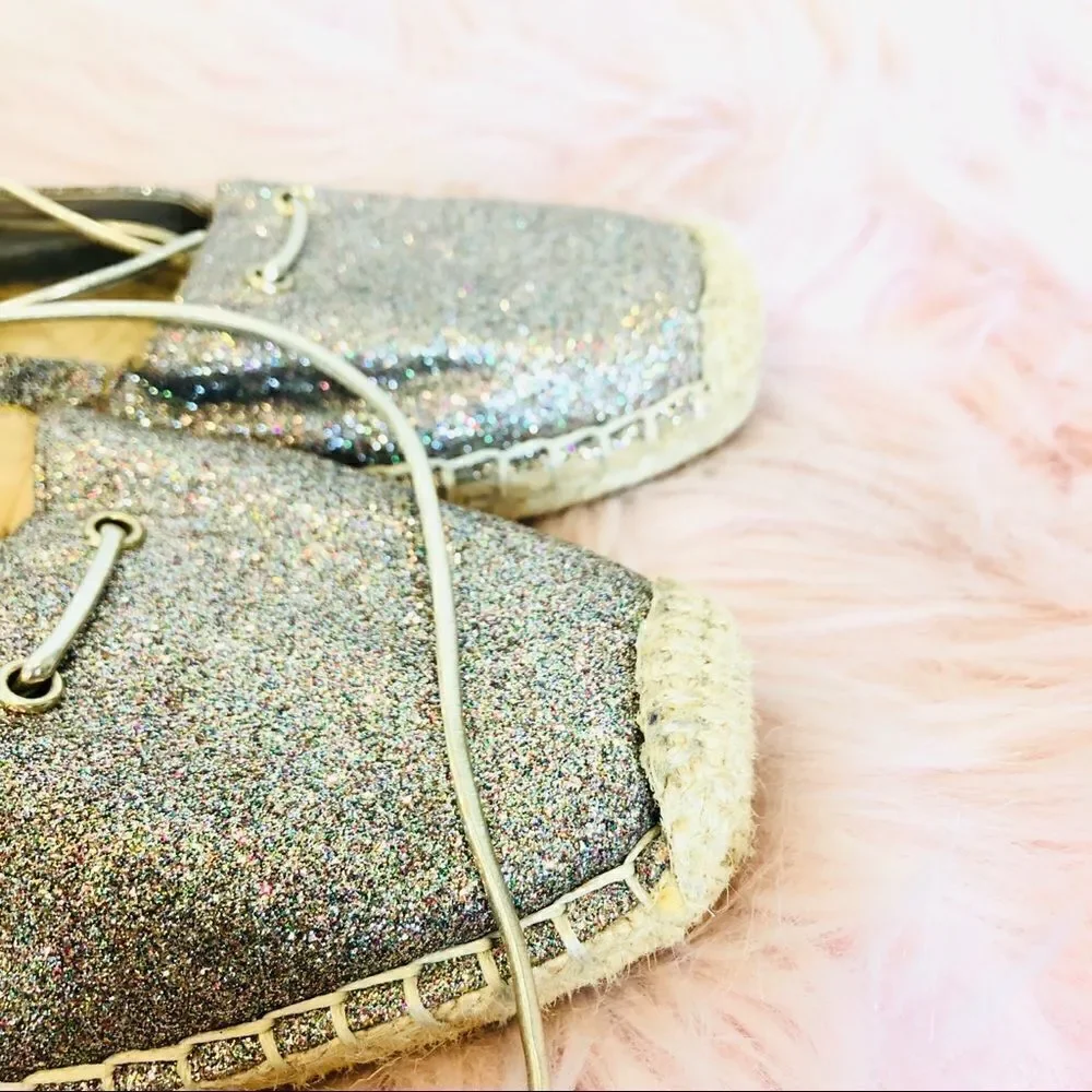 EUC Zara Glitter Tie Front Espadrilles Flats 9